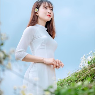 Cả bộ Áo dài trắng lụa nhật chất đẹp