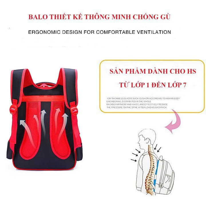 Balo học sinh chống gù lưng in hình nhện 3D - BALO-05