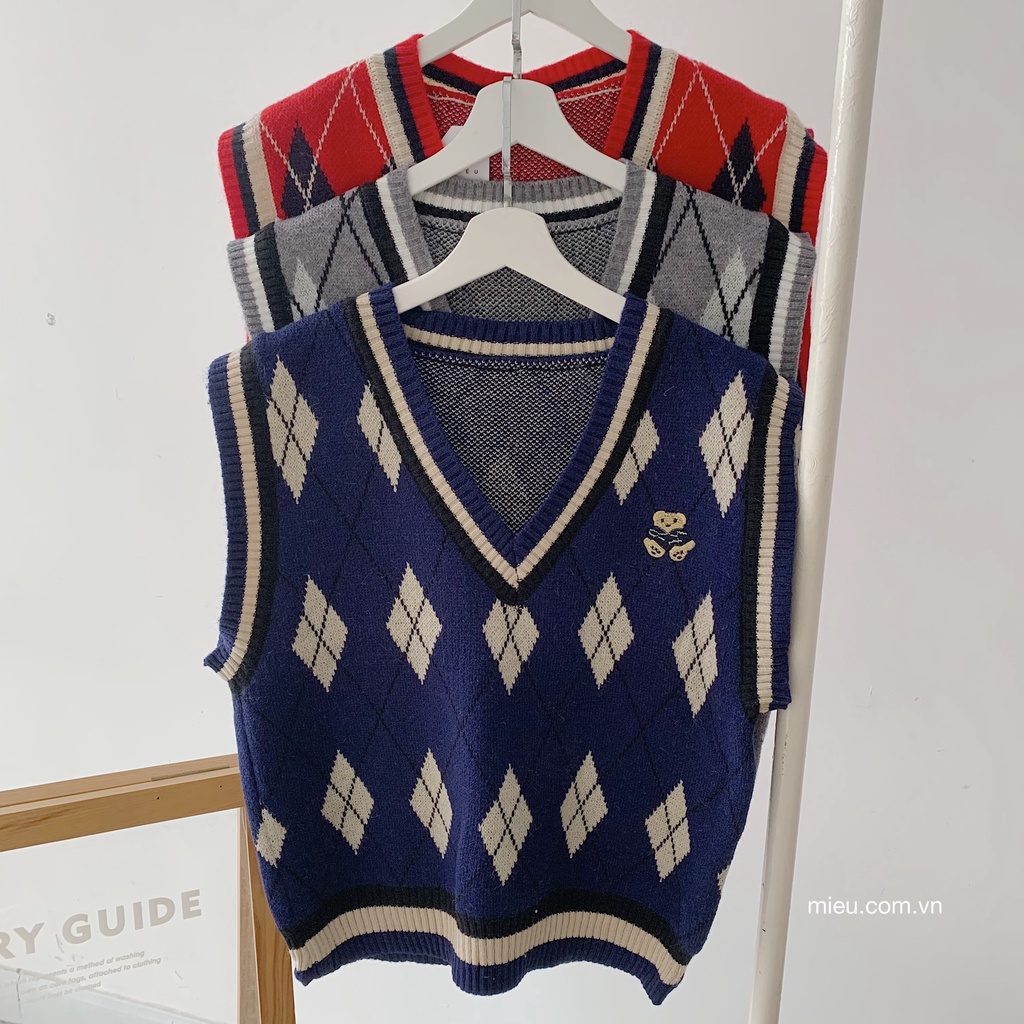 [ Miều ] Áo gile len họa tiết gấu Teddy