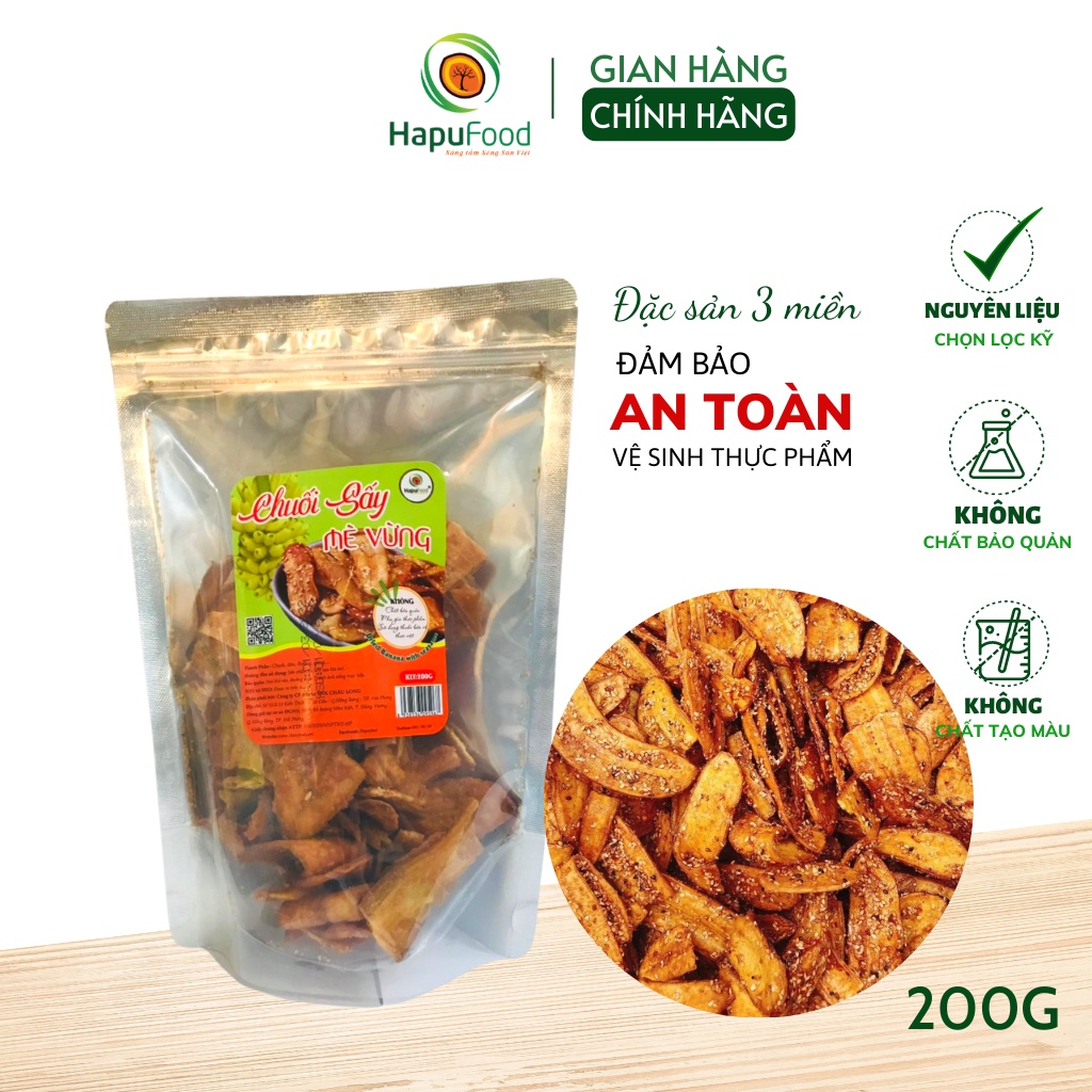 Chuối sấy mè gừng HAPUFOOD túi 200Gram tiện lợi, thơm ngon, giòn tan, đảm bảo VSATTP