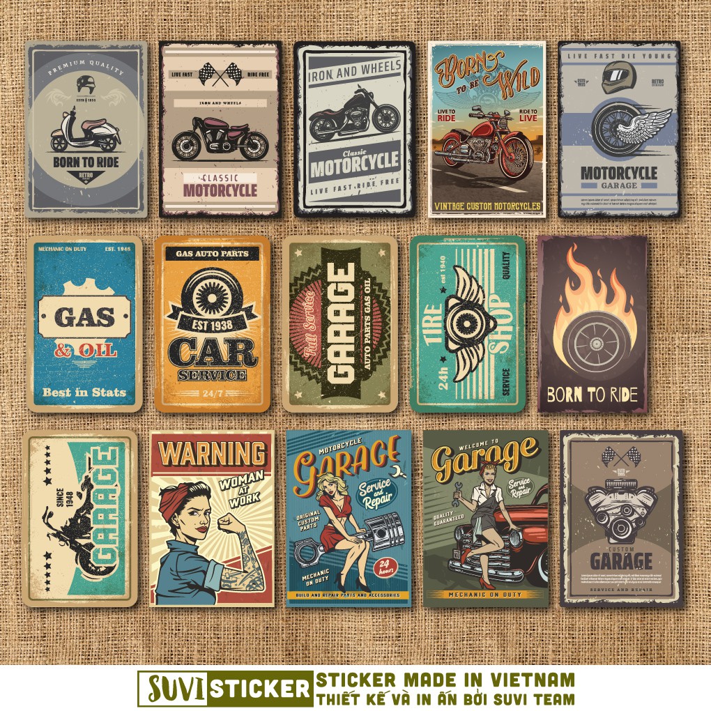50 Sticker Motorcycle chống nước sticker dán laptop, điện thoại, đàn guitar, mũ bảo hiểm, vali. MSP: VR16
