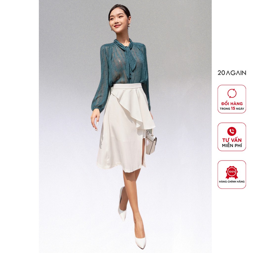 Chân váy xòe công sở 20AGAIN, hàng thiết kế bèo lệch 1 bên thanh lịch JXA1062 | BigBuy360 - bigbuy360.vn