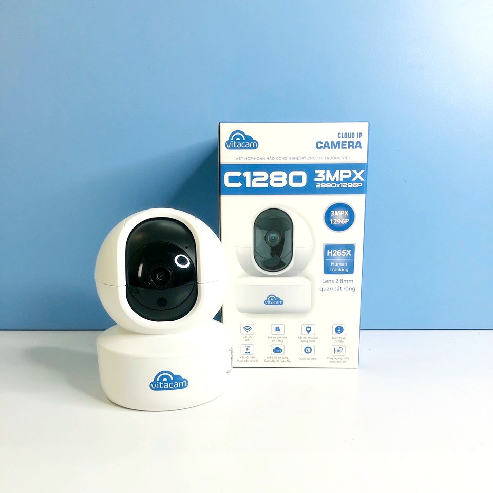 CAMERA VITACAM C1280 - 3MPX CHUẨN ULTRA HD- LENS 2.8MM GÓC RỘNG. CÔNG NGHỆ AI, XOAY 360