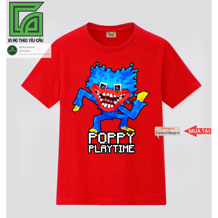 (tặng kèm khẩu trang) Áo Thun Trẻ Em Tay Ngắn In Poppy Playtime Huggy Wuggy Minecraft Vải Thái S311