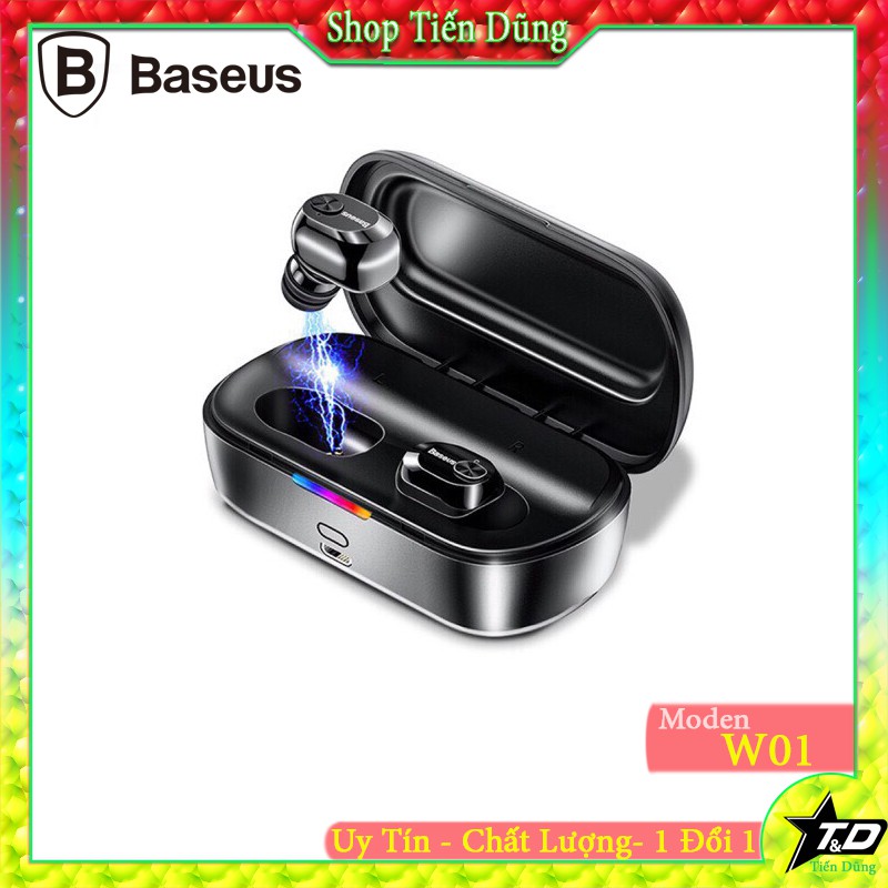 Tai nghe không dây Baseus W01 có đốc sạc- tai nghe Bluetooth TWS W01 chống nước