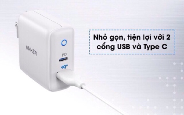 Củ sạc nhanh  Anker PowerPort PD+ 2 33W 2 cổng USB và PD Type-C công nghệ PowerIQ 2.0 A2626