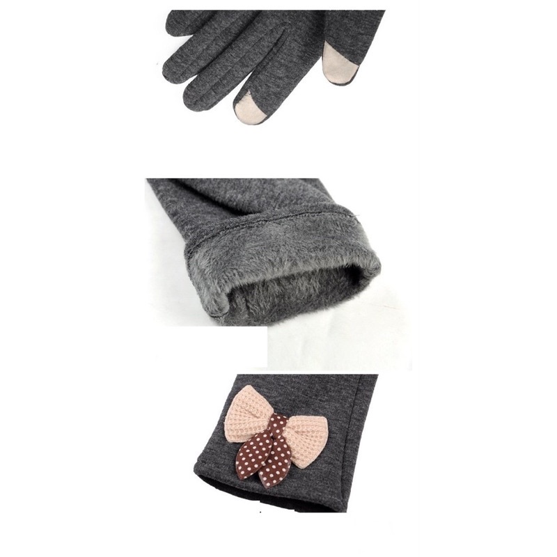 Găng tay nữ cảm ứng lót nỉ đinh nơ siêu ấm mùa đông