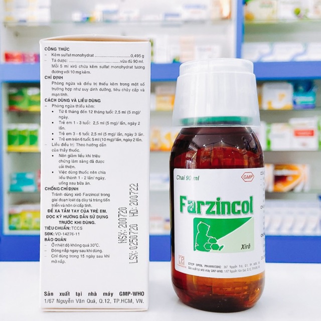 [Chính hãng]  Siro uống bổ sung kẽm Farzincol (Chai 90ml)  Date mới