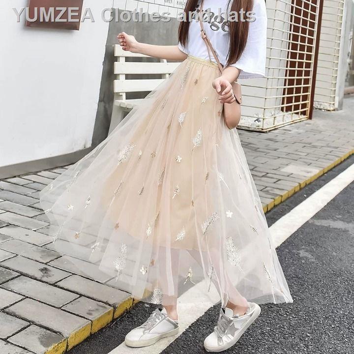Chân váy dài dáng chữ A phối lưới xếp ly thời trang mùa hè hàng mới dành cho bạn nữ
