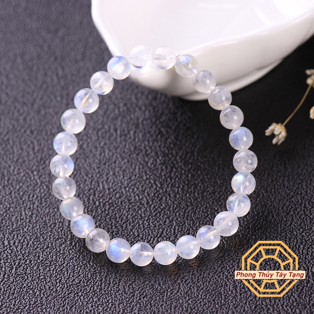 Vòng Tay Phong Thủy Đá M Trăng Tự Nhiên [TẶNG HỘP GỖ] nữ mệnh Kim Thuỷ - Phong Thuỷ Tây Tạng
