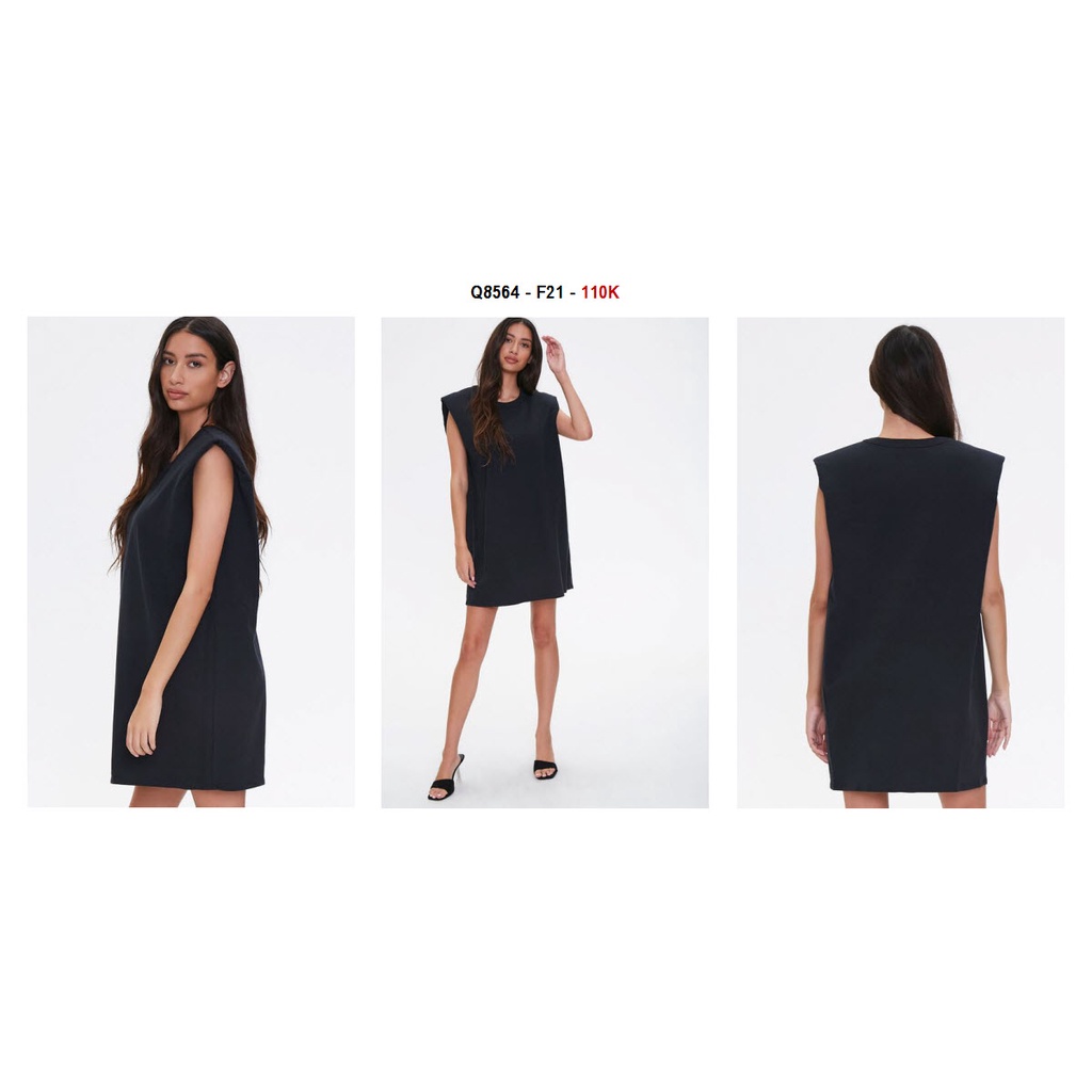 Q8564 - Đầm thun F21 cổ tròn sat nách độn vai, trơn