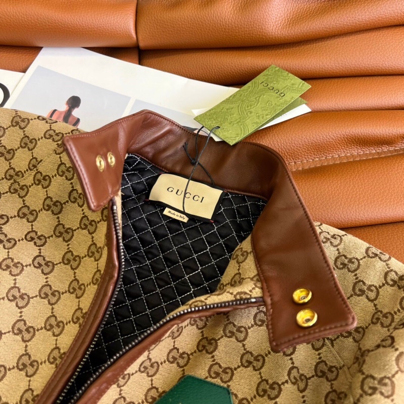 Áo khoác thời trang nữ viền phối da phong cách retro thương hiệu Gucci GG/GC cao cấp