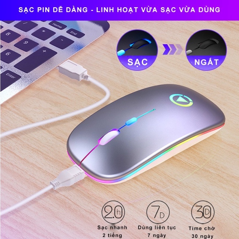 Chuột Không Dây Bluetooth Và USB 2.4 YINOIAO A2 LED RGB Không Tiếng Ồn Bảo Hành Lỗi Đổi Mới