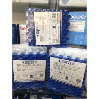 ❤️(Lốc 100 Ống) Ống Nghiệm Nhựa EDTA K2 Chống Đông Máu Nắp Xanh Dương,  Ống nghiệm kháng đông máu EDTA HỒNG THIỆN MỸ