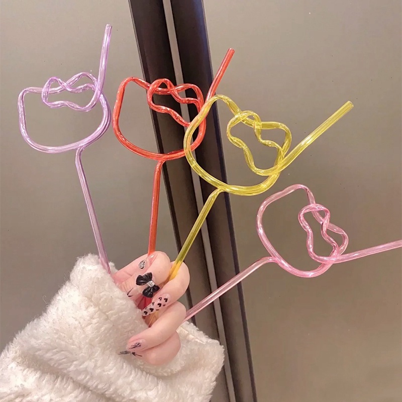 Ống Hút Nhựa Màu Kẹo Hình Hello Kitty Đáng Yêu