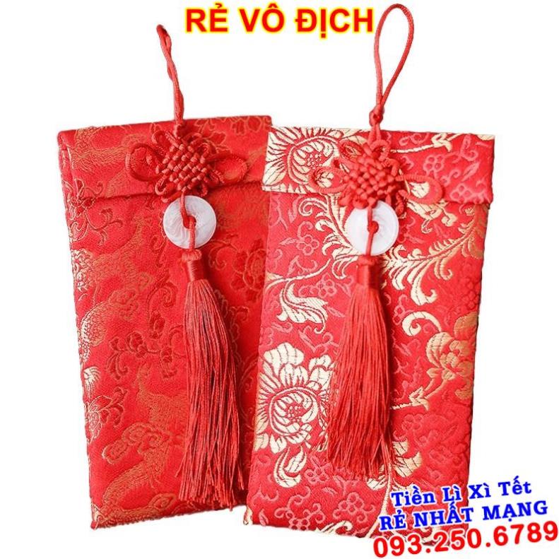 10 bao lì xì thổ cẩm - Bao Lì Xì Vải Gấm Nhiều Hoa Văn Cao cấp Ngày Tết,Cưới Hỏi, Nạp Tài. RỒNG DỌC NGỌC