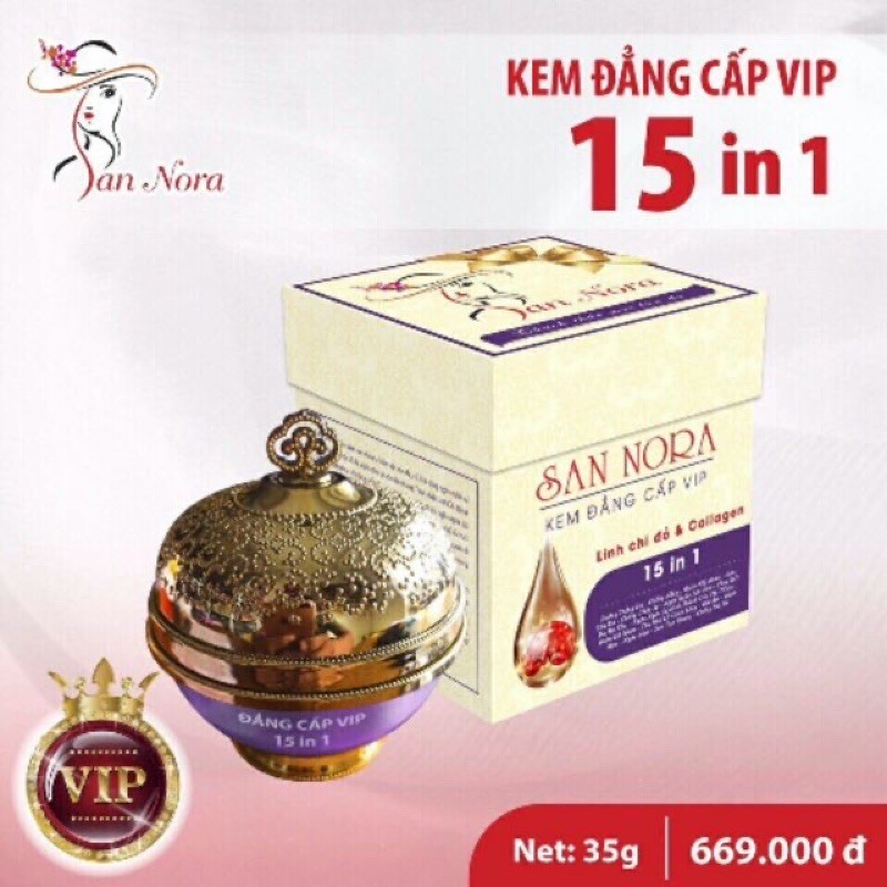 KEM DƯỠNG TRẮNG DA, CHỐNG NẮNG 15 TÁC DỤNG TINH CHẤT LINH CHI ĐỎ VÀ COLLAGEN ĐẲNG CẤP VIP SAN NORA (35G)