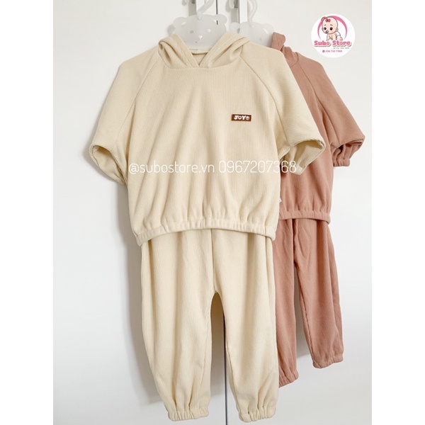 JOYO Bộ nỉ hoodie nhung tăm ấm áp cho bé trai bé gái phong cách Hàn Quốc