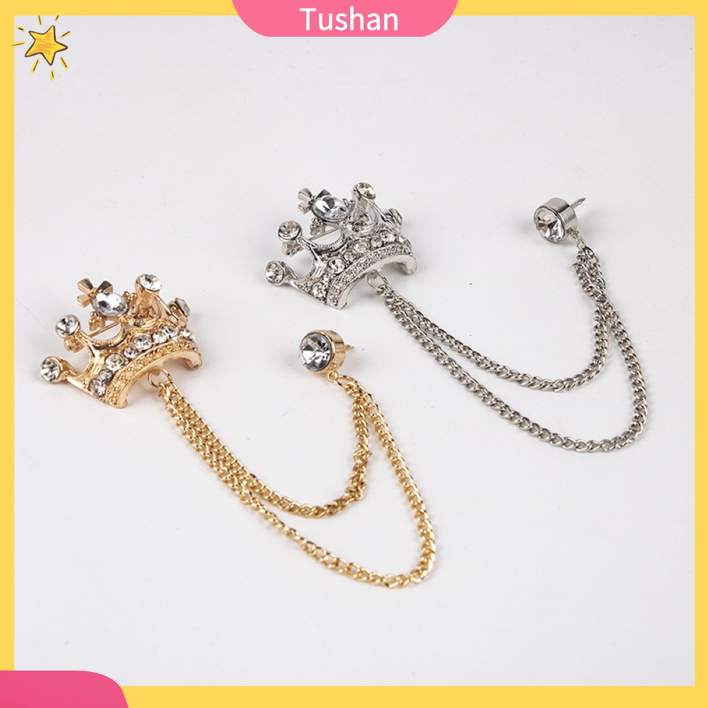 Ghim Cài Áo Hình Vương Miện Phối Dây Xích Thời Trang Cho Nam Nữ