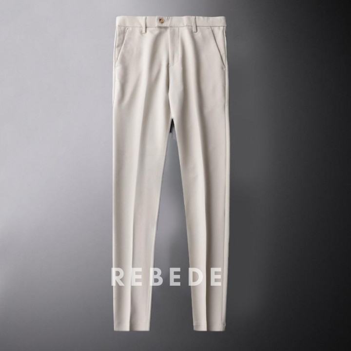 Quần tây nam đẹp màu trắng kem, vải Tuyết hàn co giãn cao cấp ống suông đứng Rebede | BigBuy360 - bigbuy360.vn