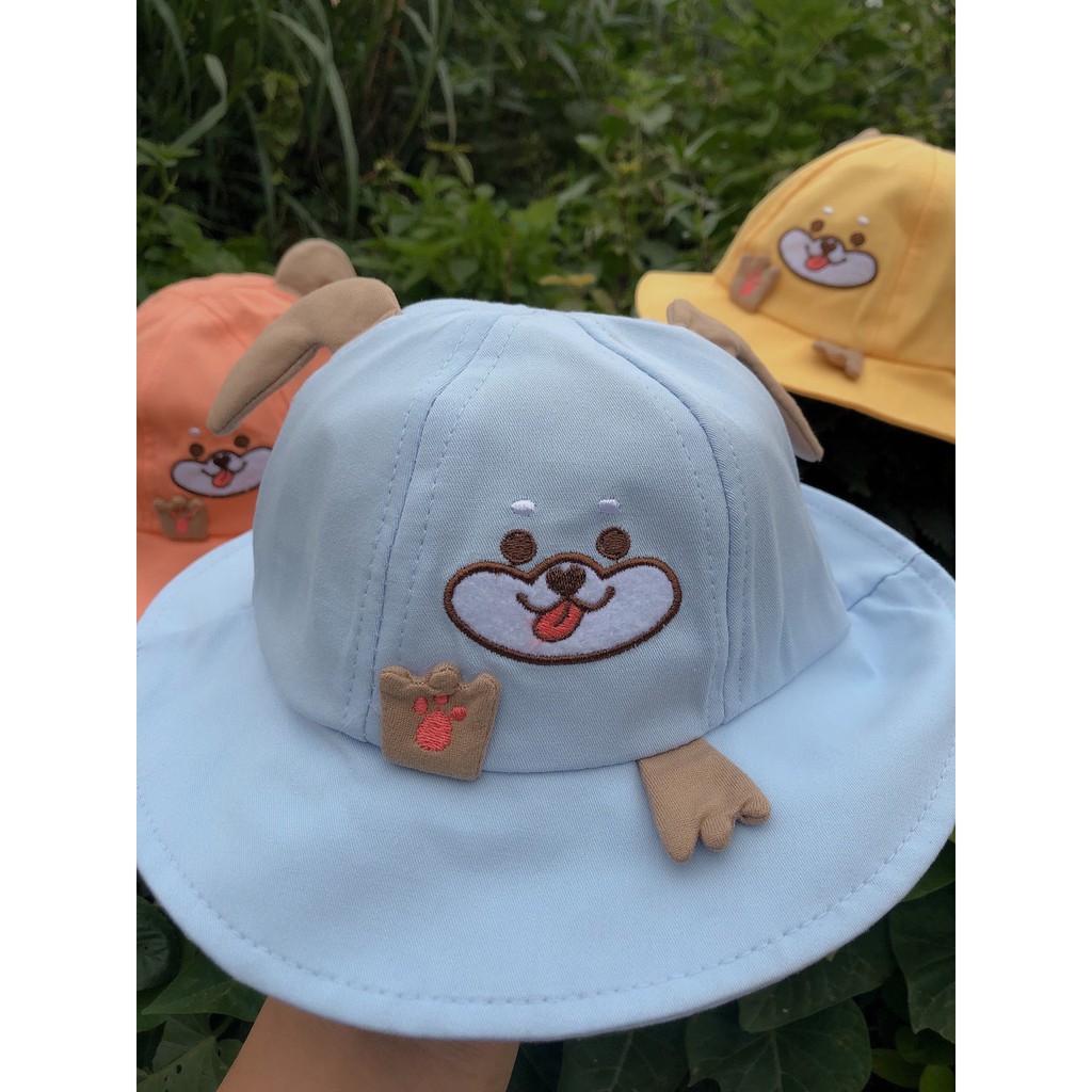 Mũ vải vành tròn hình cún cho bé trai bé gái, nón che nắng cho bé đi chơi