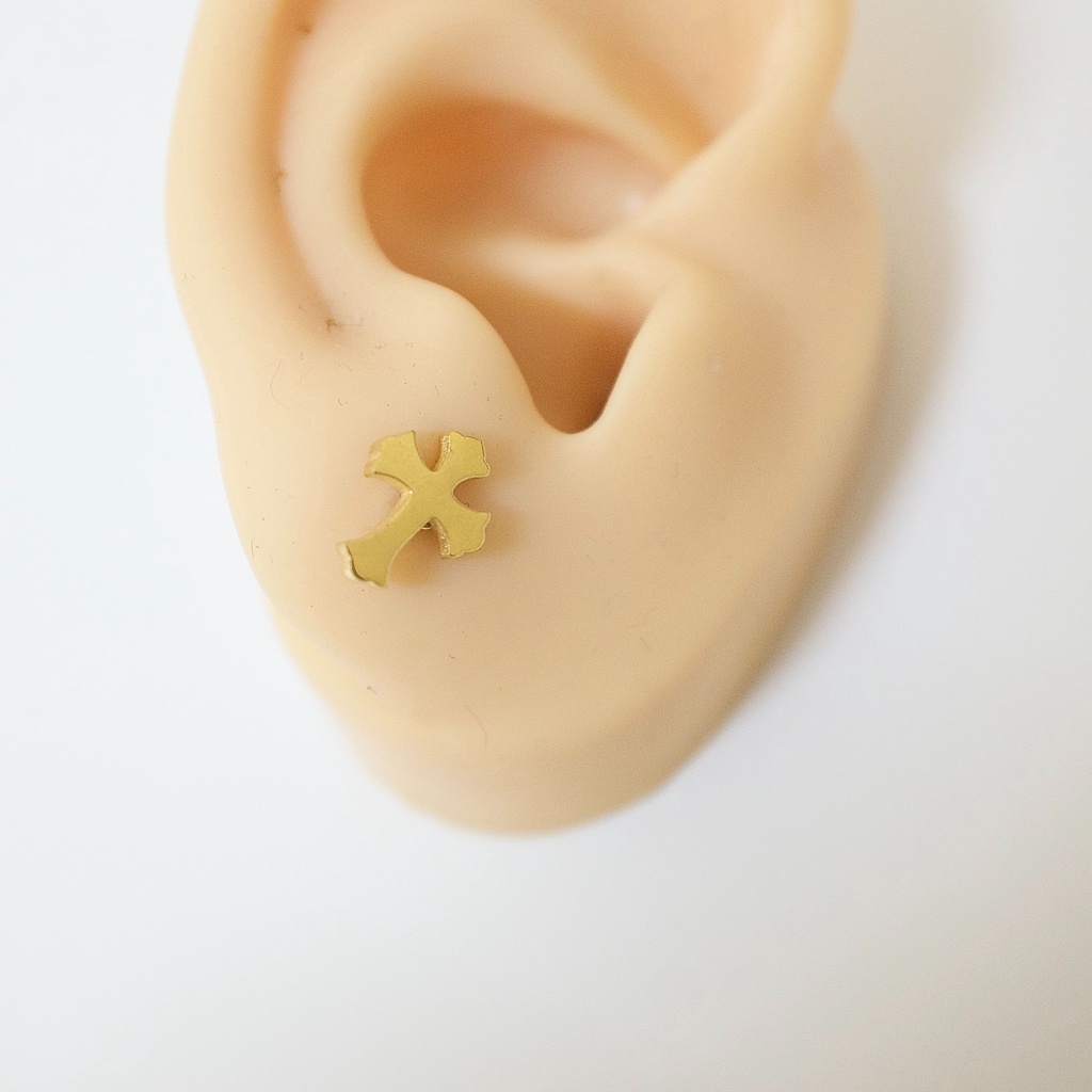 [1 Chiếc] Khuyên Tai Titan Unisex Thánh Giá Vàng Đuôi Gài Không Gỉ Sét Không Ngứa Bông Tai Julies Box 66
