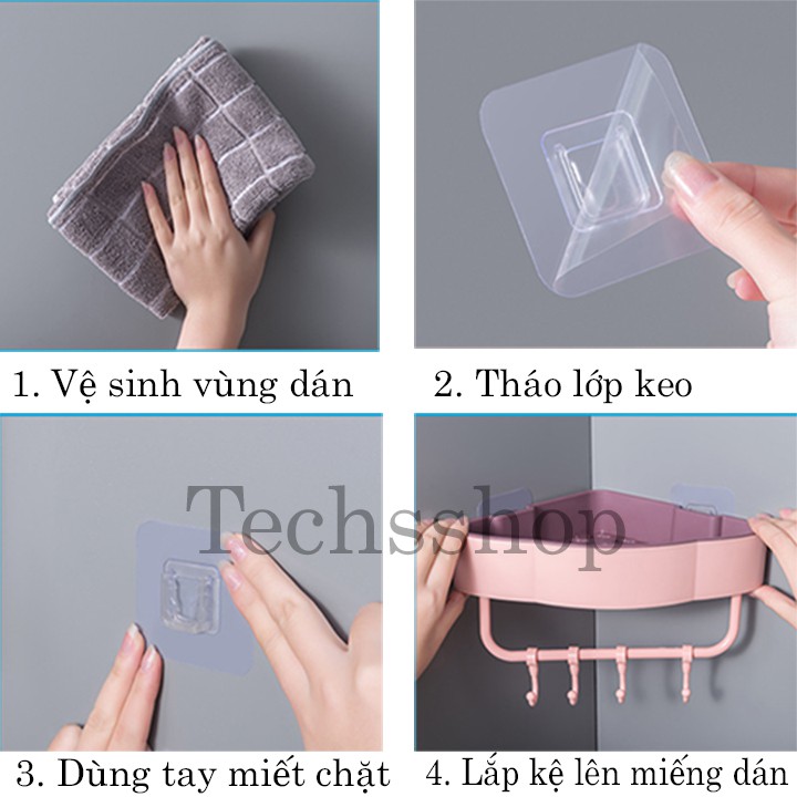 Kệ Dán Góc Tường 4 Móc Treo - Kệ Nhựa Để Đồ Nhà Tắm Nhà Bếp