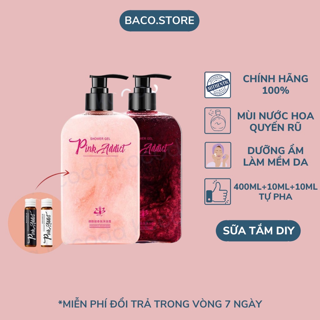 Sữa tắm nước hoa Pink Addict 420ml Sáng Da, Dưỡng Ẩm, Mờ Thâm mụn sữa tắm tự pha Perfume Shower Gel
