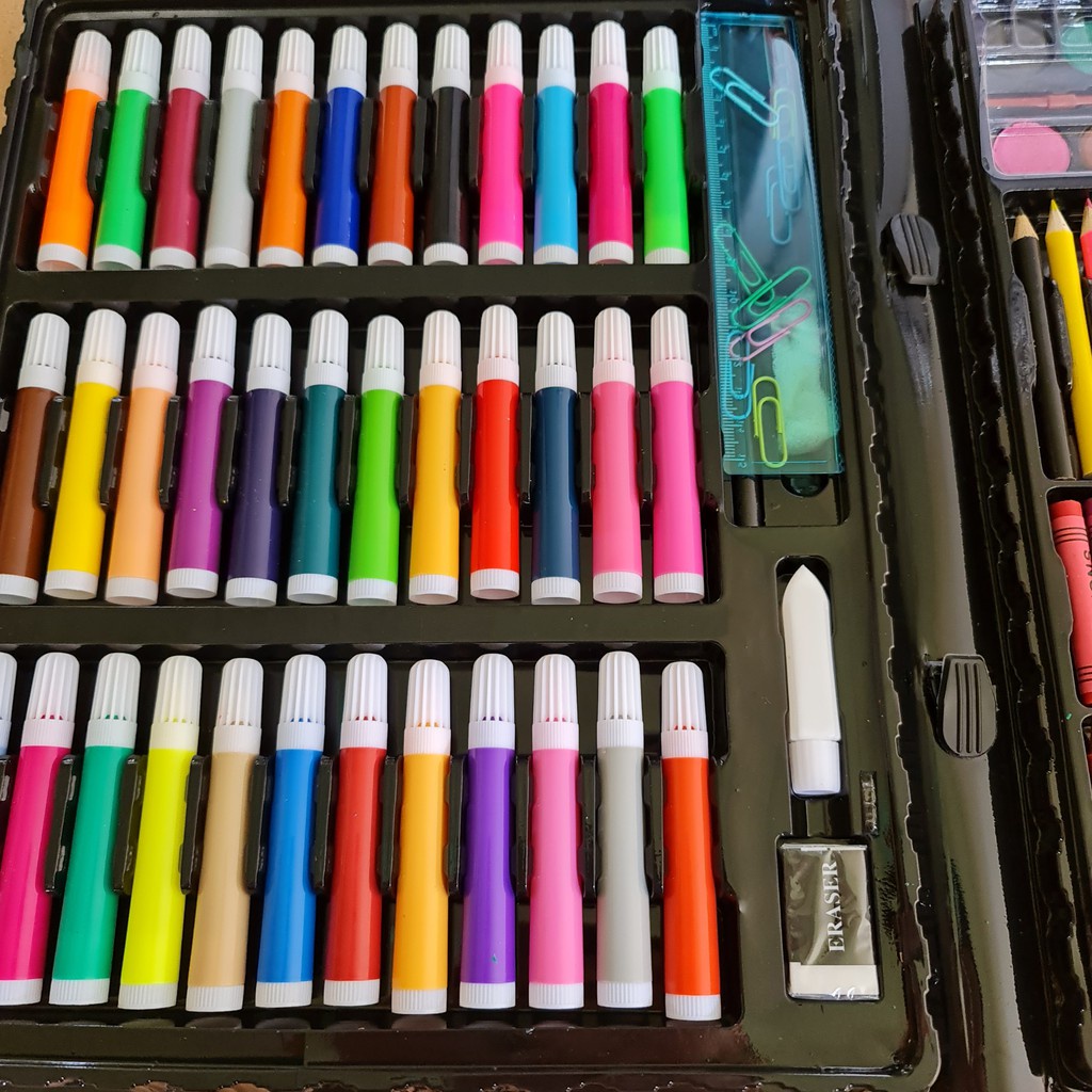 Hộp bút màu 150 chi tiết  ⚡ Rẻ Vô Địch ⚡ Bộ đồ dùng học tập cho bé tập vẽ tập tô gồm bút sáp màu bút chì màu phấn