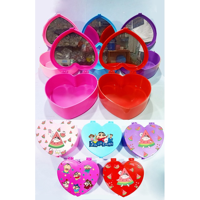 Hộp tim shin kèm gương HKG4 dễ thương cậu bé bút chì cute đựng trang sức hoạt hình