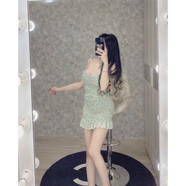 Set chân váy hoa nhí nhúng 2 dây cột vai siêu hót-hình thật.