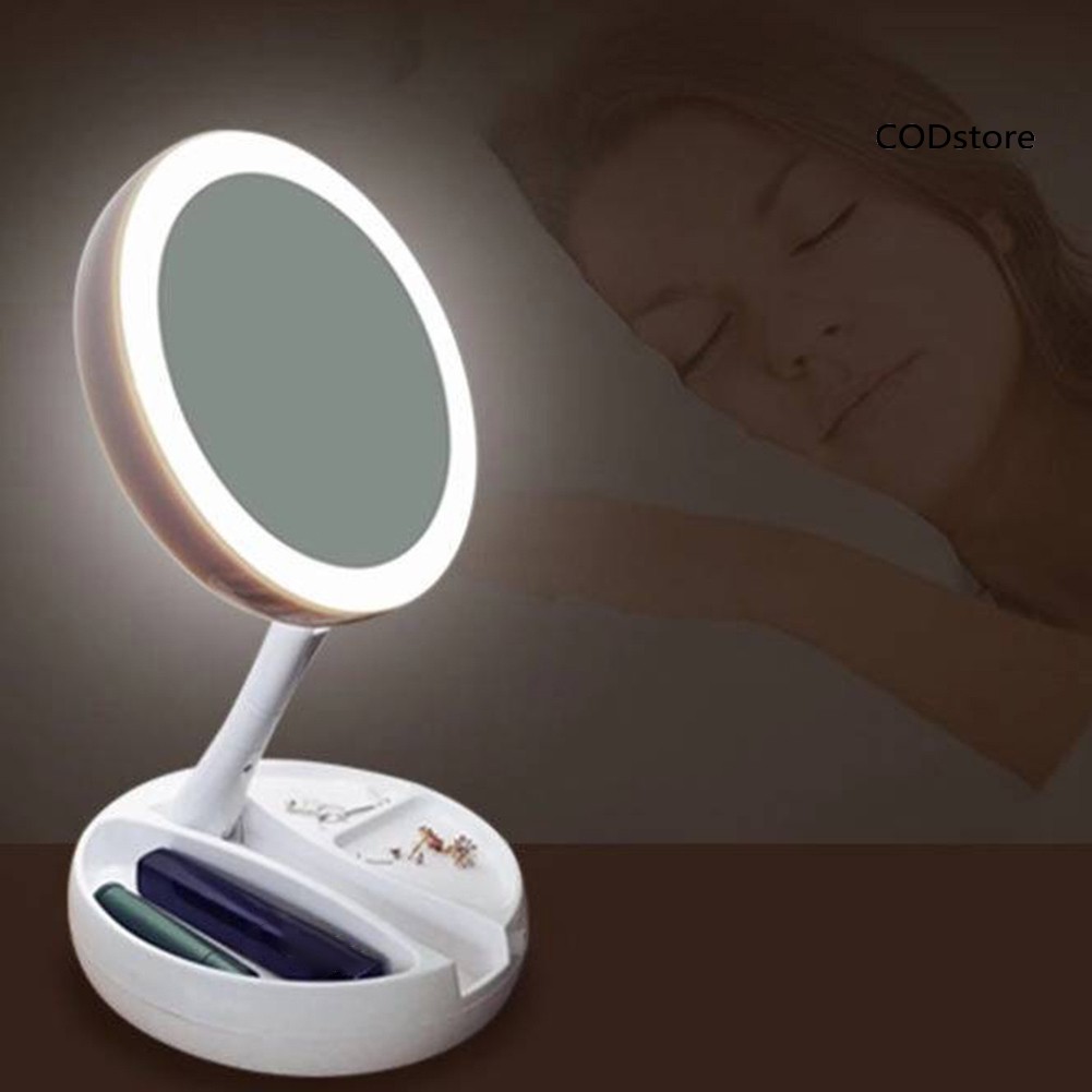 Gương Trang Điểm Gấp Gọn Xoay 360 Độ Có Đèn Led