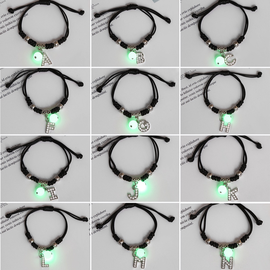 Vòng đeo tay RINHOO FRIENDSHIP mặt chữ cái tùy chọn với hạt phát quang thời trang cho cặp đôi