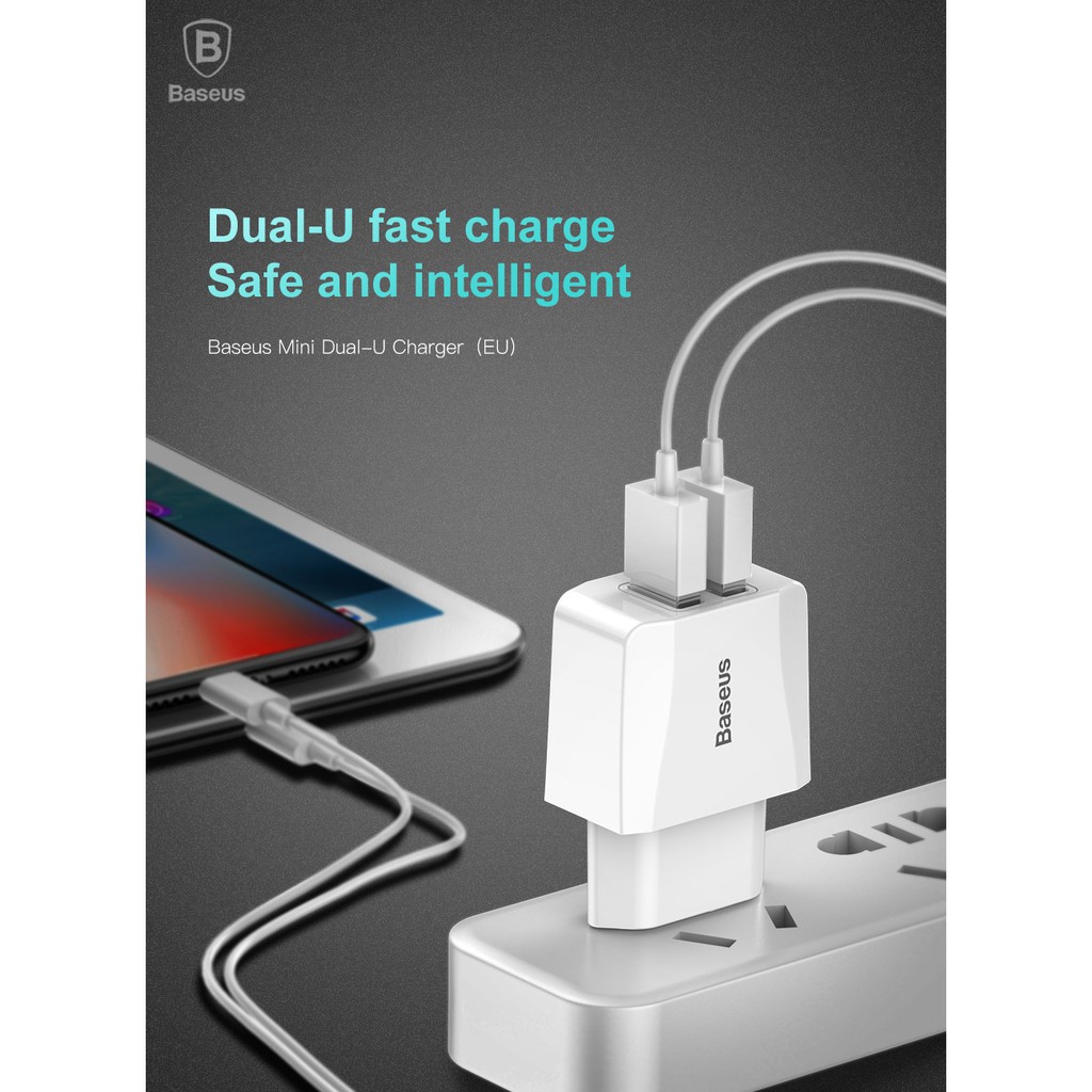 Cốc sạc Baseus Mini Carregador Duplo USB(EU) 2 cổng USB sạc nhanh 2.1A cho Smart phone - Table
