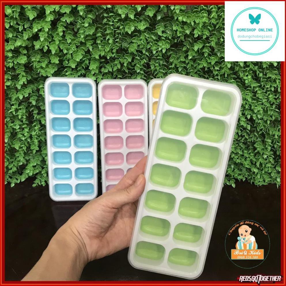 Khay trữ đông có nắp, đế silicon dùng để chứa và bảo quản đồ ăn dặm cho bé 14 ngăn