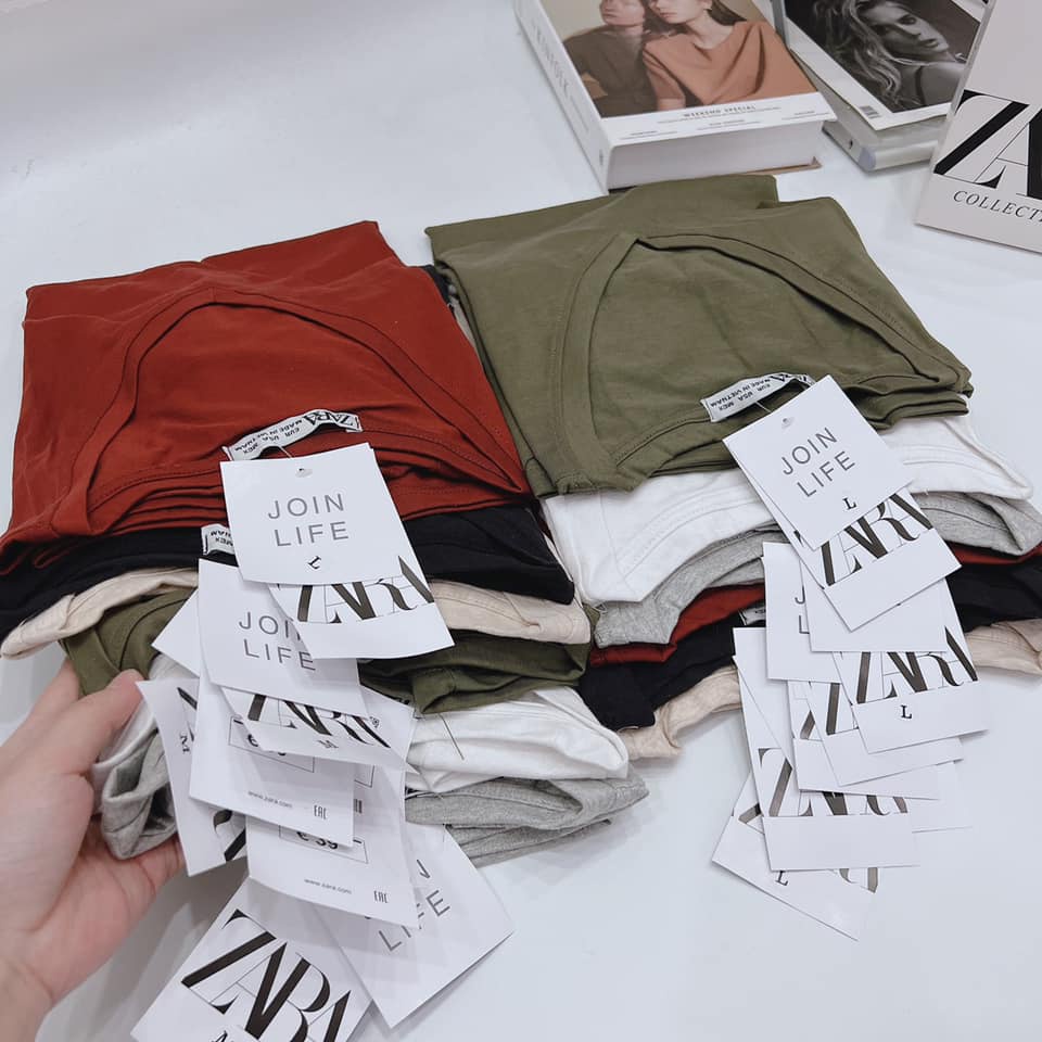 Áo thun nữ phông trơn cổ tim ZR xuất dư chất cotton mềm mịn thoáng mát bảng màu basic