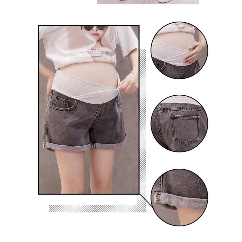 Quần sooc jean Bầu cạp chéo gập gấu có chun chỉnh tiện lợi, thoải mái cho mẹ bầu