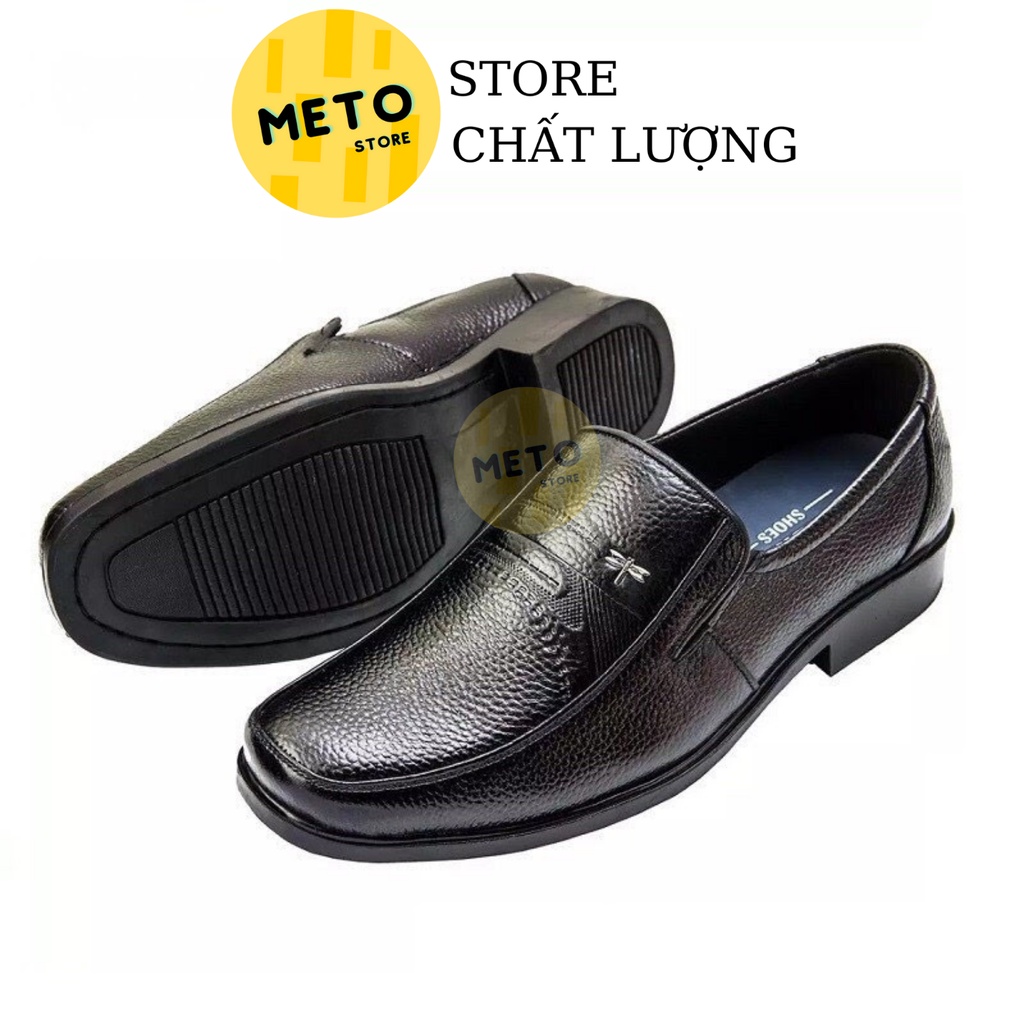 Giầy da trung niên cao cấp Da bò thật đế cao su khâu viền