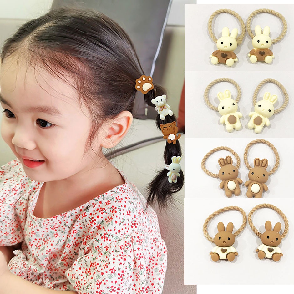 Set 2 dây thun cột tóc em bé icon thỏ nâu kem xinh xắn DTOnline