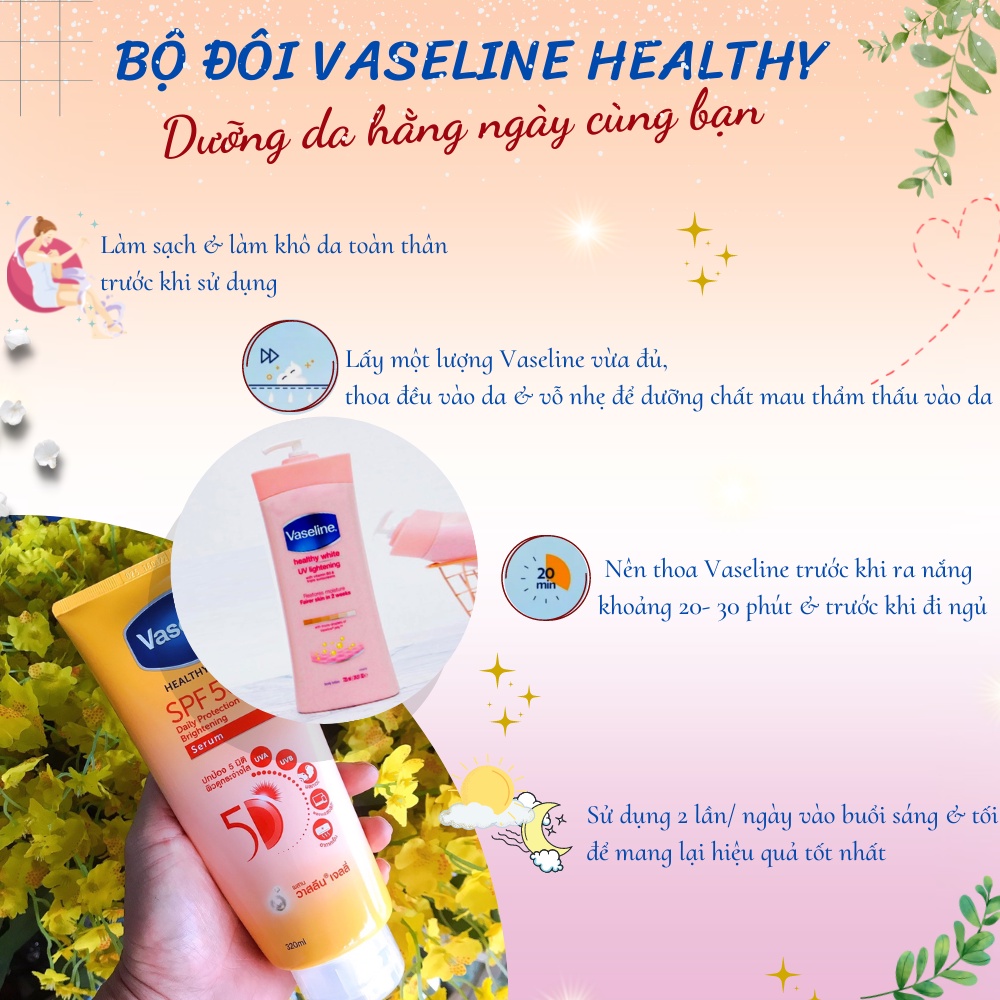 Bộ đôi sữa dưỡng thể ngày và đêm Vaseline Healthy White 725ml &amp; Vaseline 50x Thái Lan 320ml