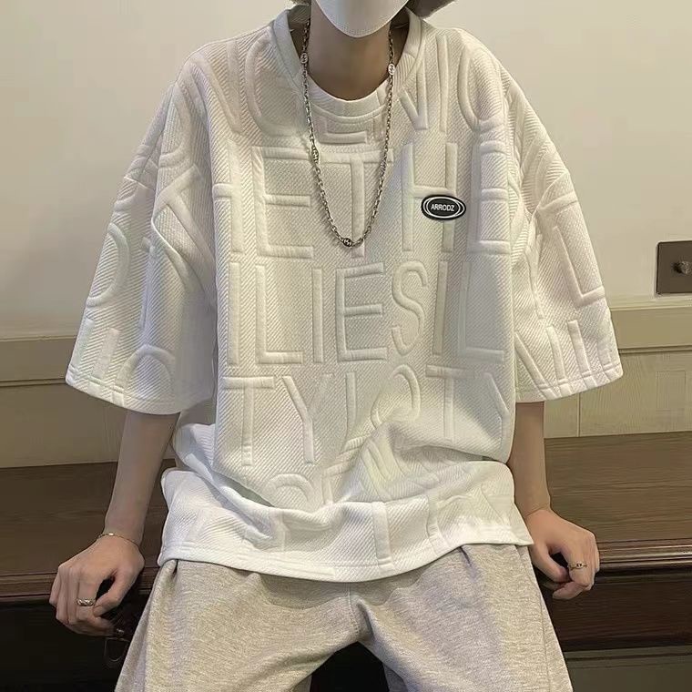 [Bộ Đồ Phù Hợp Với Áo Thun Chữ Nổi Ba Chiều Tay Ngắn Phong Cách Hàn Quốc Phù Hợp Với Nam Giới Hàn Quốc