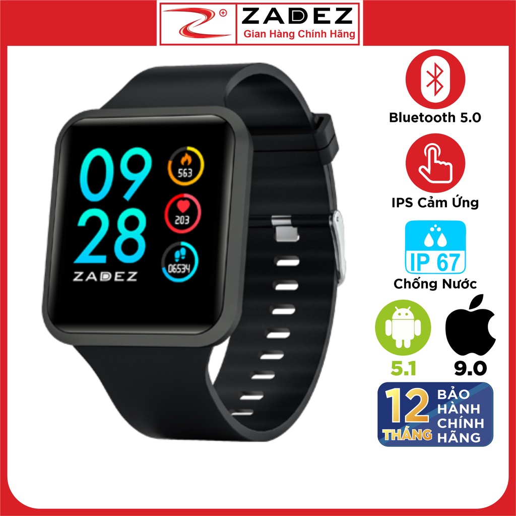 SmartWatch Đồng Hồ Thông Minh ZADEZ Square 2 Kháng Nước IP67, 8 Chế Độ Theo Dõi - Hàng Chính Hãng