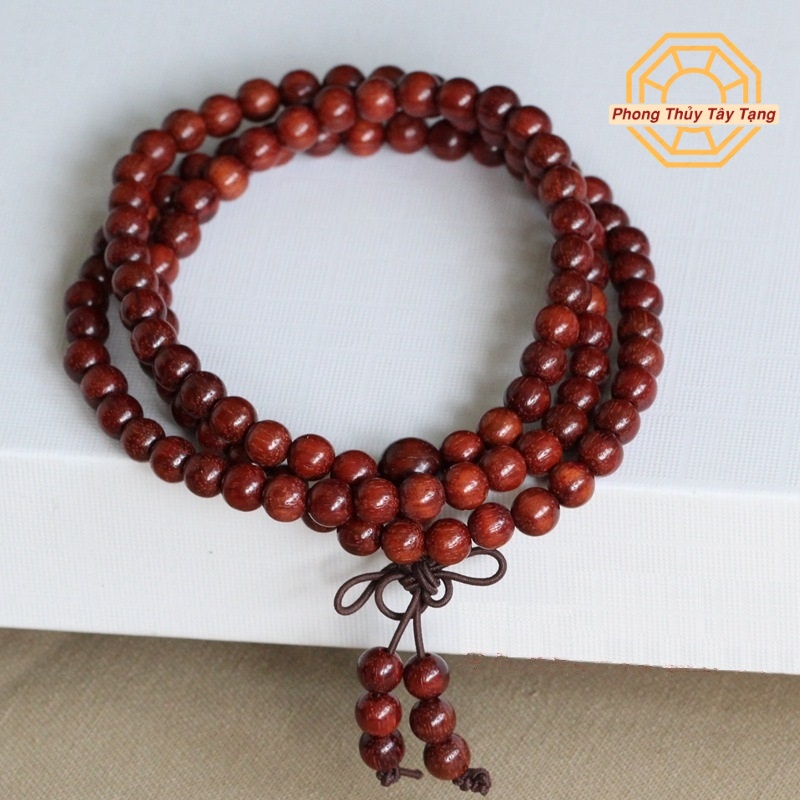 Vòng tay phong thủy, Vòng Gỗ Đàn Hương Đỏ chuỗi tràng 108 hạt Bình an May mắn - [TẶNG TÚI GẤM] - Phong Thủy Tây Tạng