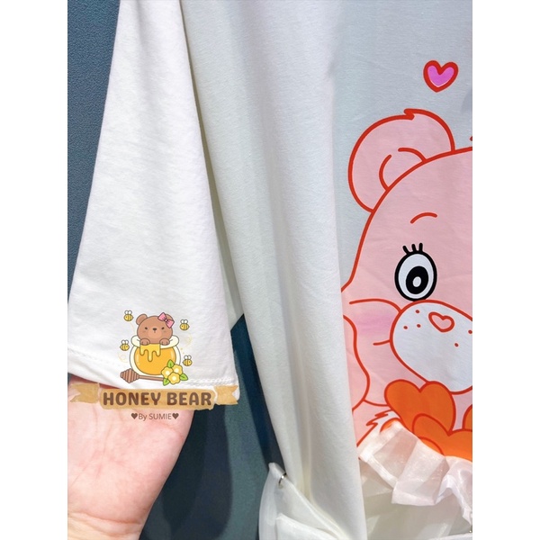 SET ĐI CHƠI - ĐẦM THUN CARE BEAR TRẮNG DÂY NƠ NGỌC - HB001