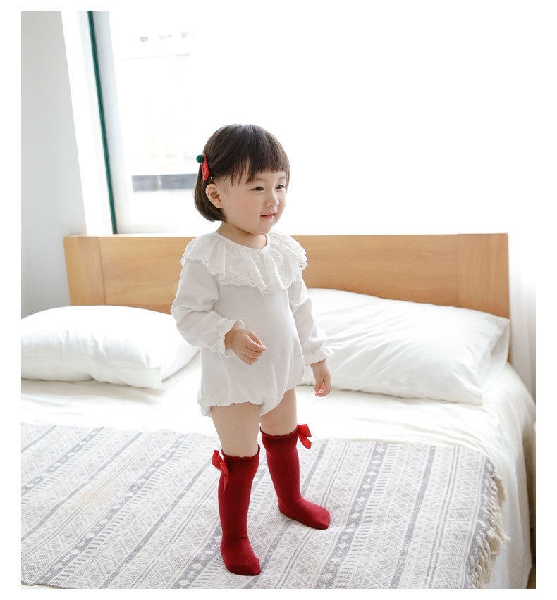 Mới Vớ Cotton Dài Đến Đầu Gối Mềm Mại Đính Nơ Họa Tiết Kẻ Sọc Dành Cho Bé Gái 0-7 Tuổi