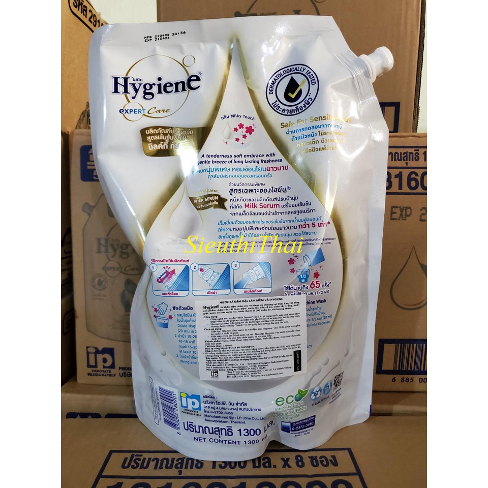 Nước xả vải đậm đặc Hygiene màu Trắng túi 1300ml Thái lan