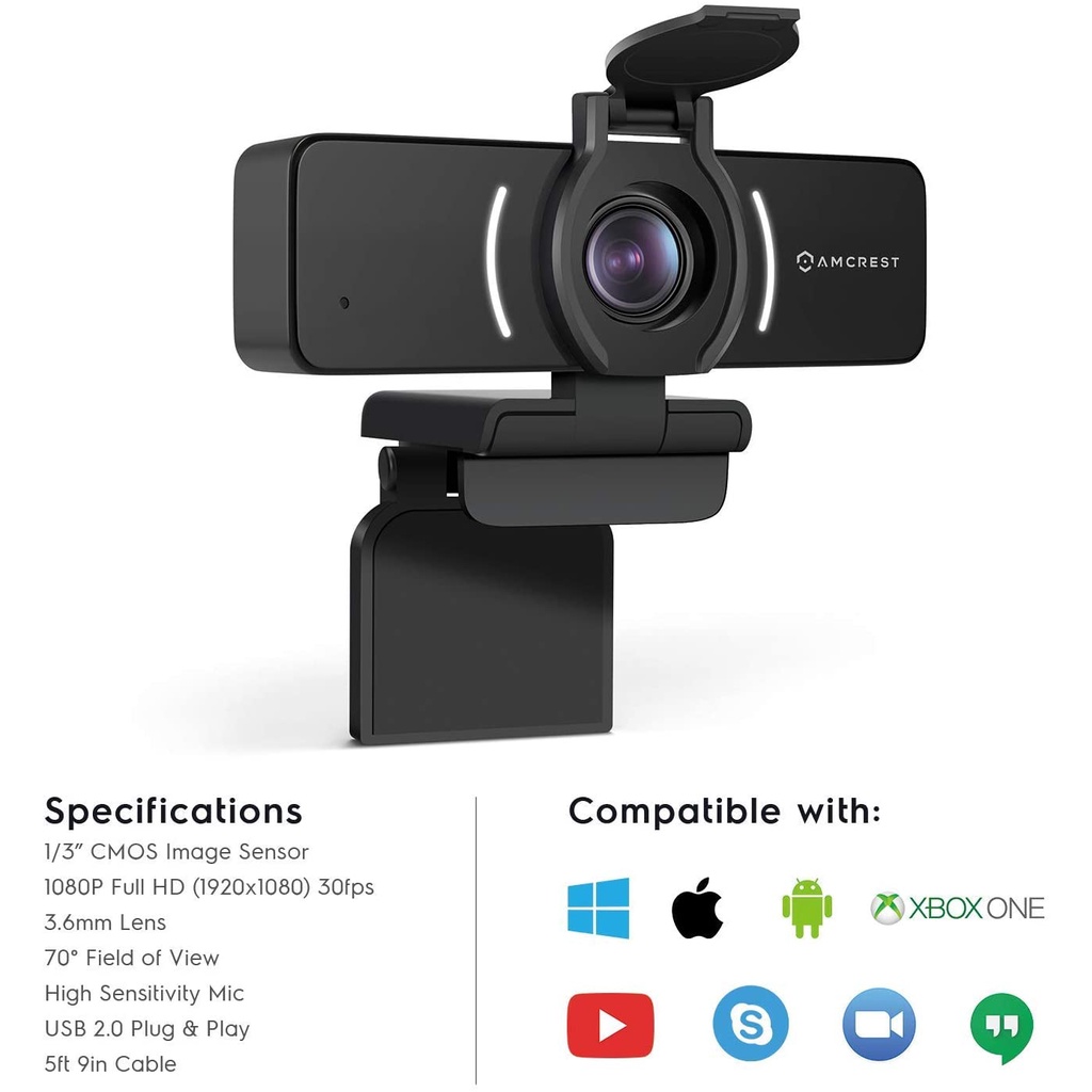 Webcam dành cho PC, Laptop Amcrest 1080p, có mic, dùng được trong ánh sáng yếu (Like-new 98%) | BigBuy360 - bigbuy360.vn