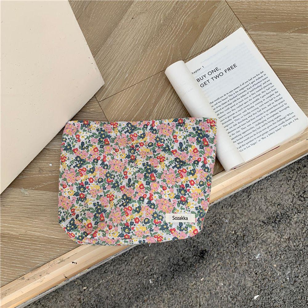 Túi Đựng Mỹ Phẩm Bằng Vải Cotton Họa Tiết Hoa Phong Cách Nhật Bản