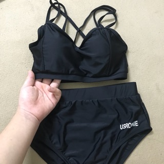 Set bikini cạp cao đen kèm áo lưới ( có ảnh thật clip)