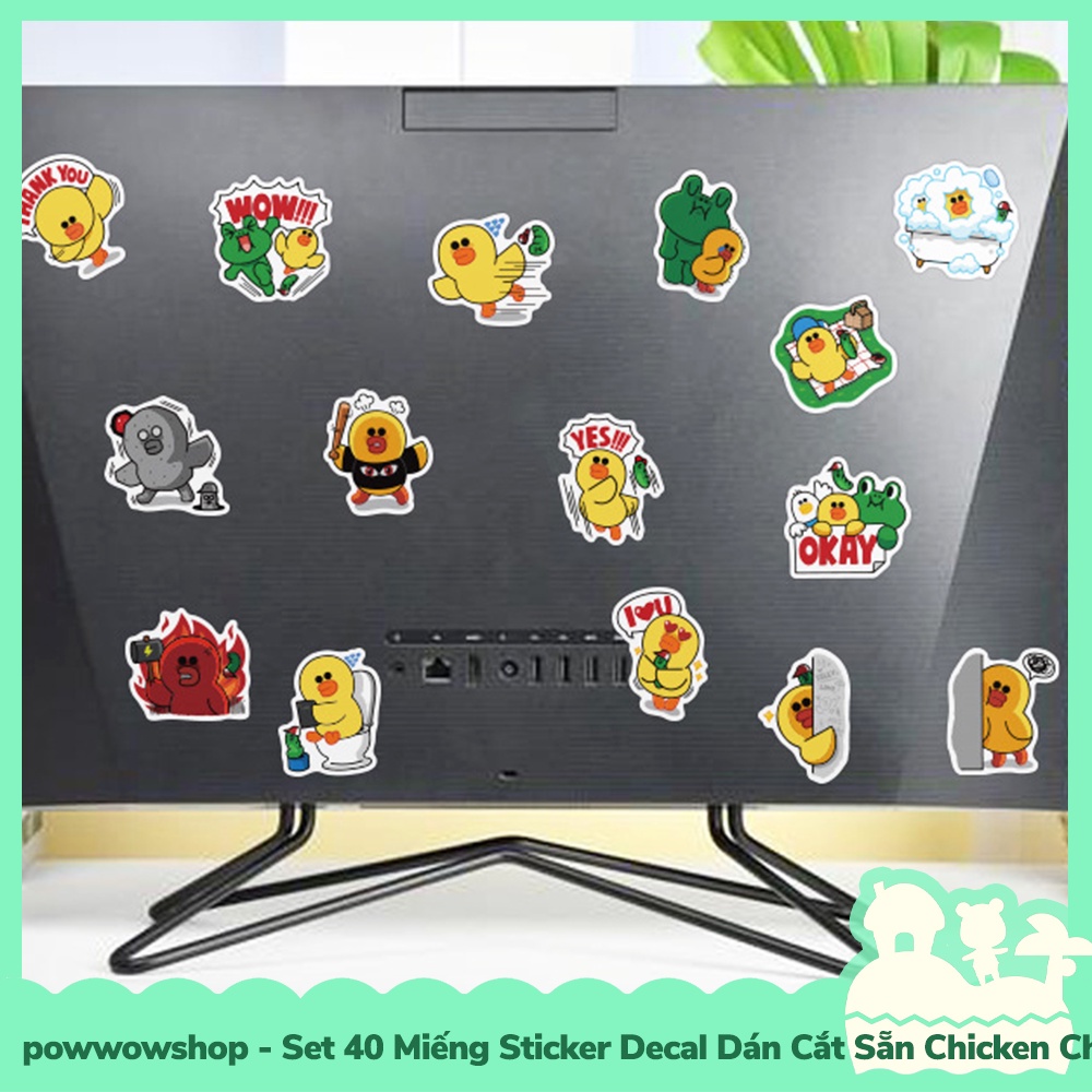 [Sẵn VN - Hỏa Tốc] Set 40 Miếng Sticker Decal Cắt Sẵn DIY Dán Trang Trí Vật Dụng Mẫu Chicken Chip  &amp; Green Fox Funny
